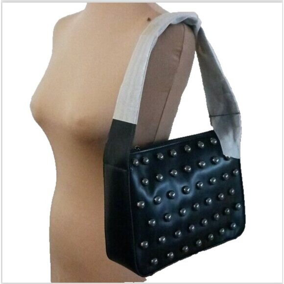 BCBGENERATION Novel Studded Shoulder Hobo HandBag Fx. Leather Black - Picture 4 of 12